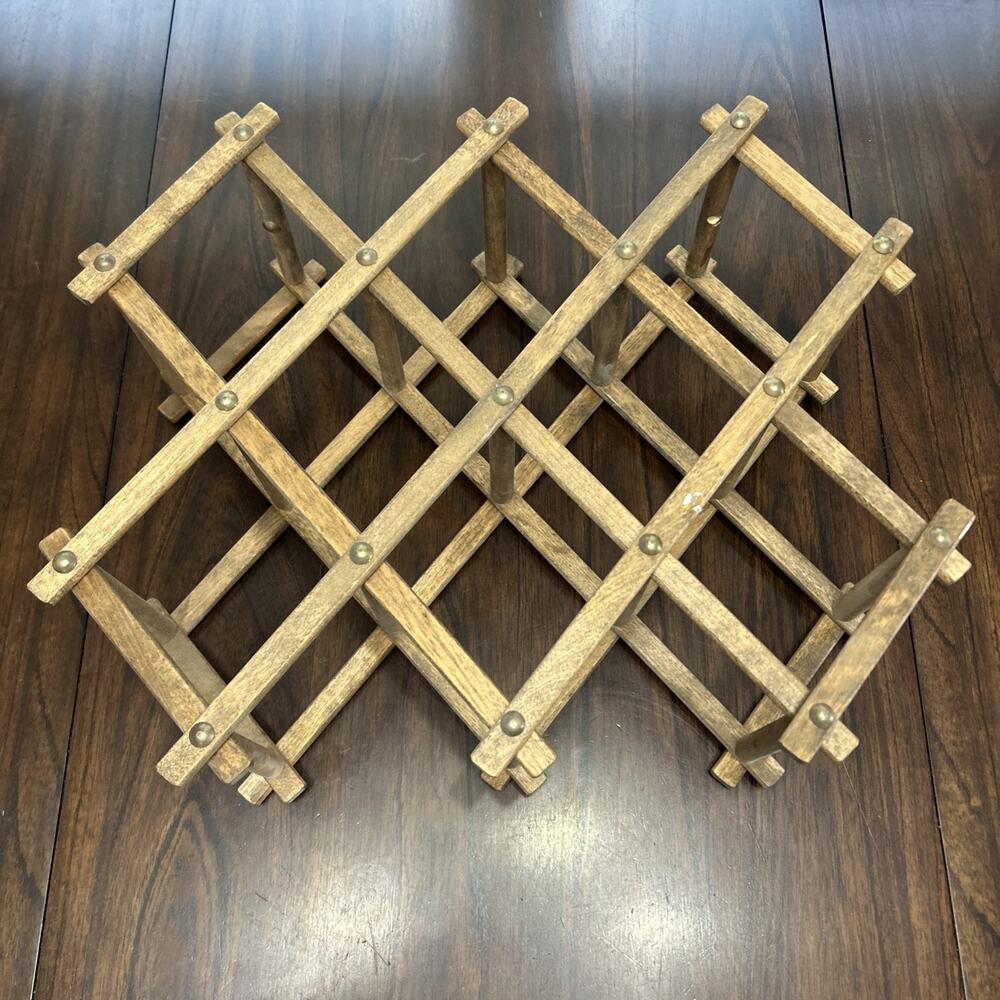 Vintage Wooden Expandable Wine Rack Folding Countertop Bottle Holder Mid Century